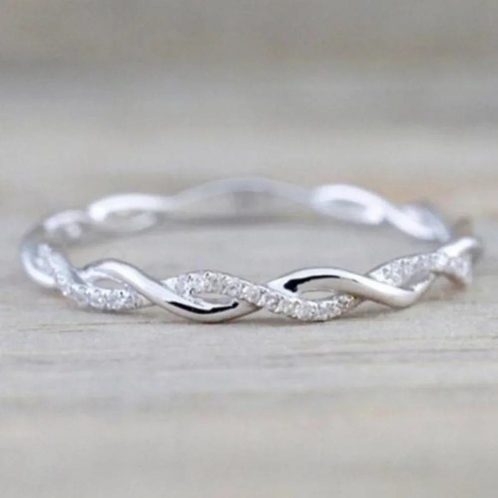 925 STERLING SILVER DIAMOND TWISTED ETERNITY RING - Picture 1 of 3
